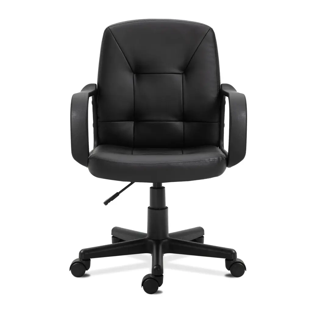 Nautilus Designs Delph Medium Back Leather Faced Executive Office Chair With Decorative Detail and Fixed Arms Black - DPA2014MB/LBK