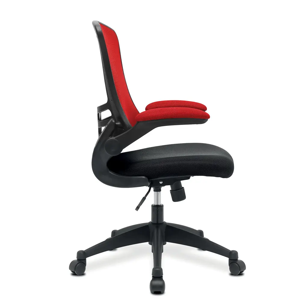 Nautilus Designs Luna Designer High Back Two Tone Mesh Task Operator Office Chair With Folding Arms & Black Shell Red/Black - BCM/T1302/RD