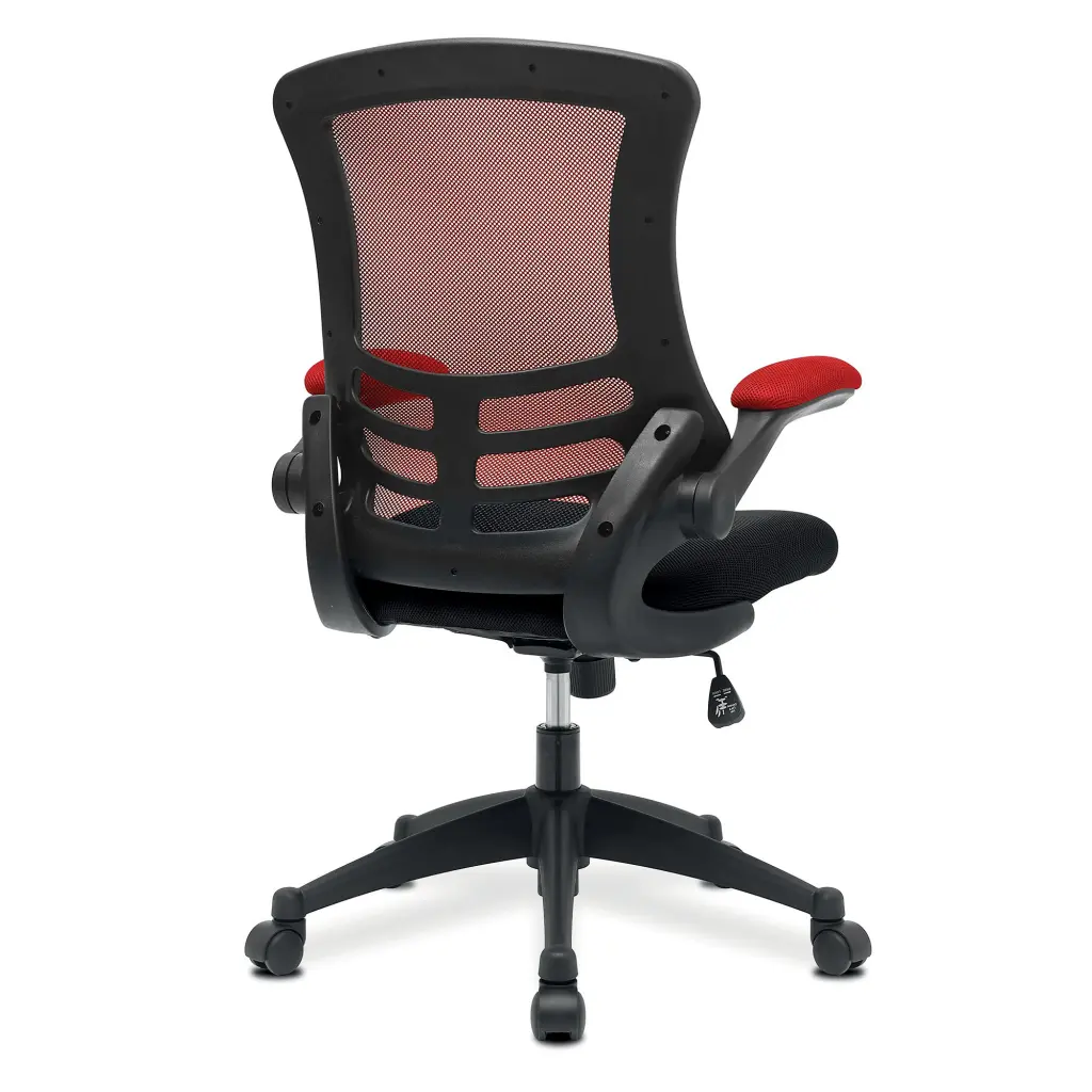 Nautilus Designs Luna Designer High Back Two Tone Mesh Task Operator Office Chair With Folding Arms & Black Shell Red/Black - BCM/T1302/RD