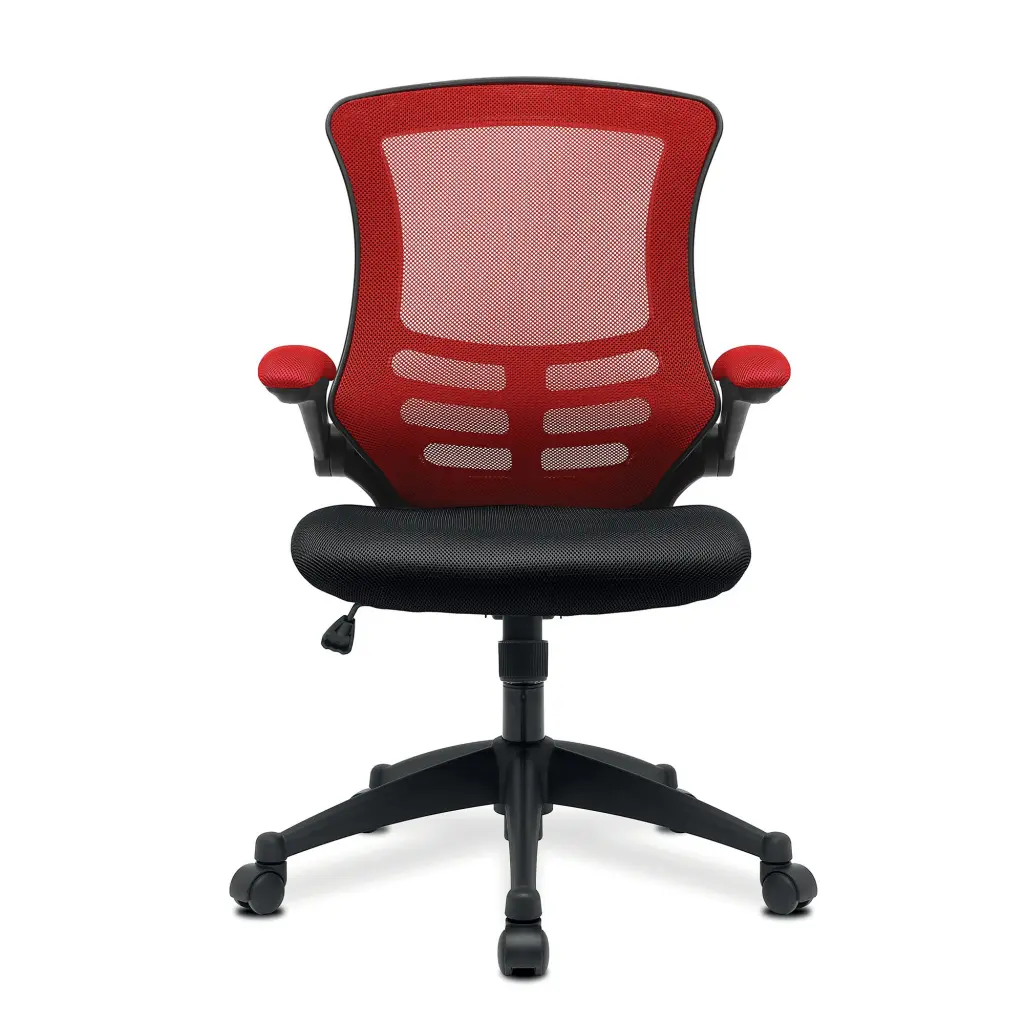 Nautilus Designs Luna Designer High Back Two Tone Mesh Task Operator Office Chair With Folding Arms & Black Shell Red/Black - BCM/T1302/RD