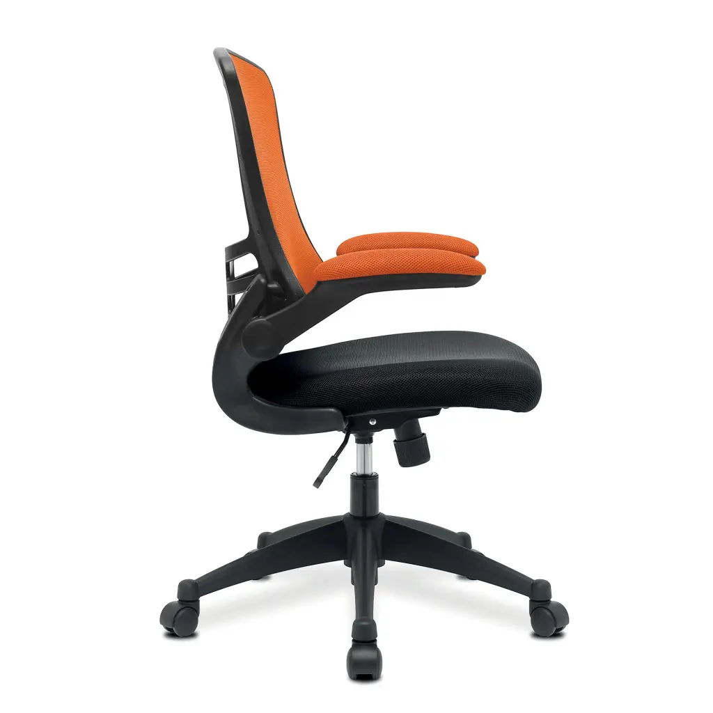 Nautilus Designs Luna Designer High Back Two Tone Mesh Task Operator Office Chair With Folding Arms & Black Shell Orange/Black - BCM/T1302/OG