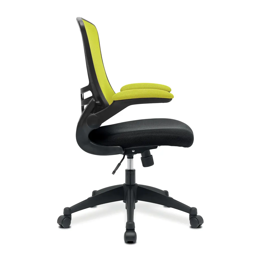 Nautilus Designs Luna Designer High Back Two Tone Mesh Task Operator Office Chair With Folding Arms & Black Shell Green/Black - BCM/T1302/GN