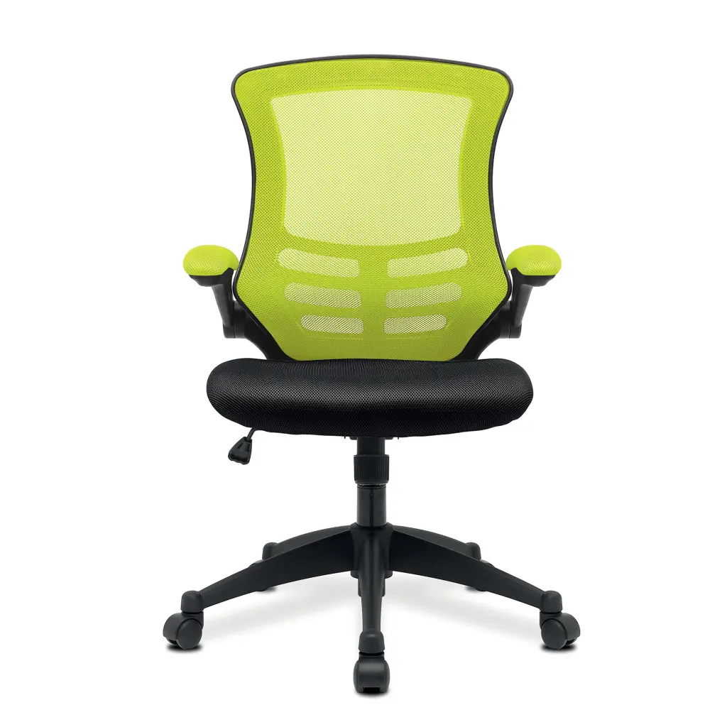 Nautilus Designs Luna Designer High Back Two Tone Mesh Task Operator Office Chair With Folding Arms & Black Shell Green/Black - BCM/T1302/GN