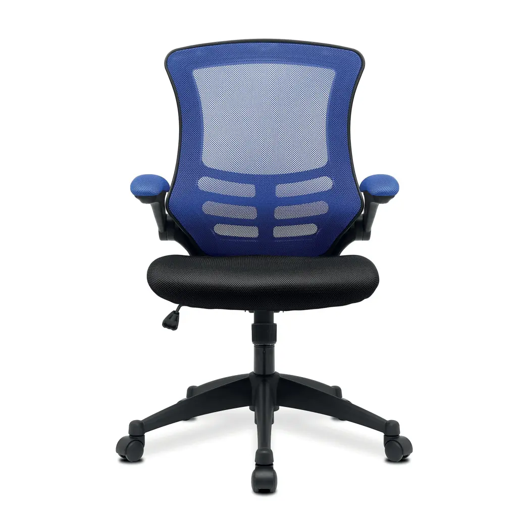 Nautilus Designs Luna Designer High Back Two Tone Mesh Task Operator Office Chair With Folding Arms & Black Shell Blue/Black - BCM/T1302/BL