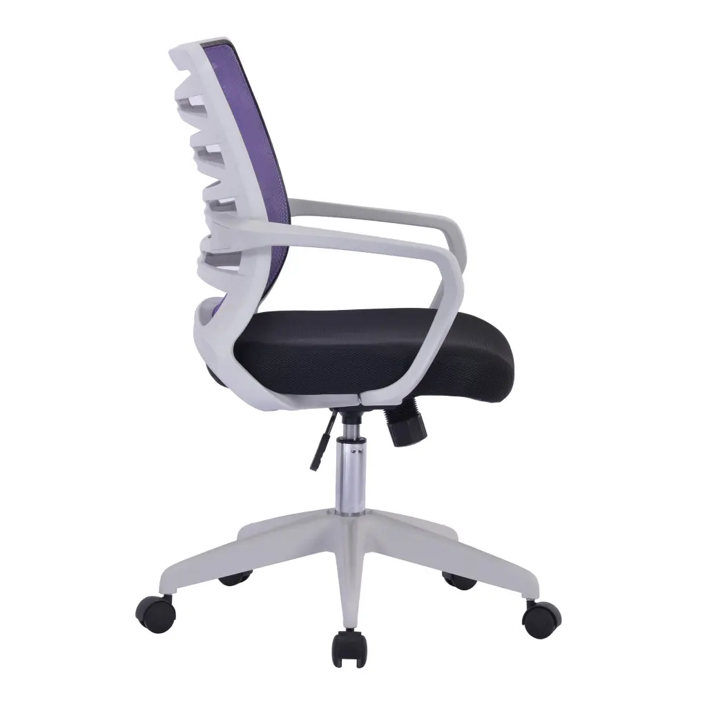 Nautilus Designs Spyro Designer Medium Back Detailed Mesh Task Operator Office Chair With Fixed Arms Purple Seat and White Frame - BCM/K488/WH-PL