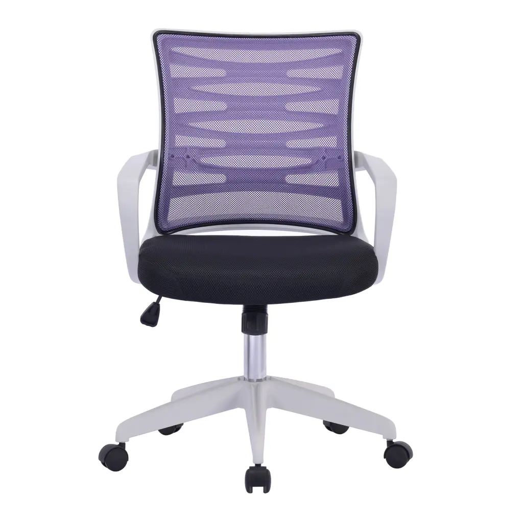 Nautilus Designs Spyro Designer Medium Back Detailed Mesh Task Operator Office Chair With Fixed Arms Purple Seat and White Frame - BCM/K488/WH-PL