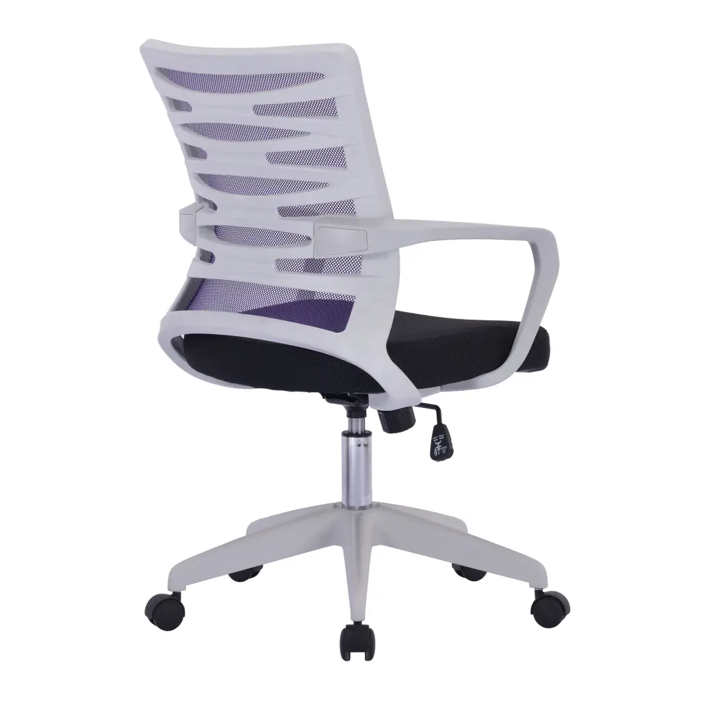 Nautilus Designs Spyro Designer Medium Back Detailed Mesh Task Operator Office Chair With Fixed Arms Purple Seat and White Frame - BCM/K488/WH-PL