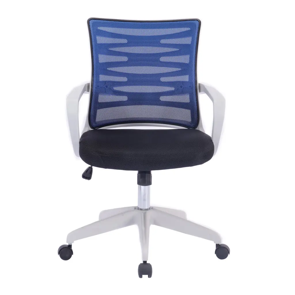 Nautilus Designs Spyro Designer Medium Back Detailed Mesh Task Operator Office Chair With Fixed Arms Blue Seat and White Frame - BCM/K488/WH-BL