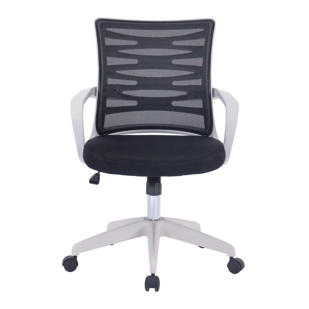 Nautilus Designs Spyro Designer Medium Back Detailed Mesh Task Operator Office Chair With Fixed Arms Black Seat and White Frame - BCM/K488/WH-BK