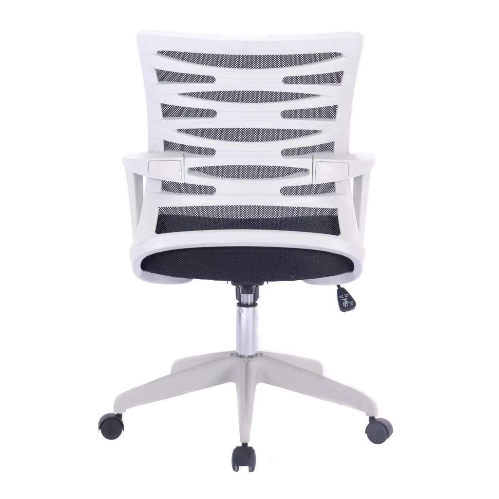 Nautilus Designs Spyro Designer Medium Back Detailed Mesh Task Operator Office Chair With Fixed Arms Black Seat and White Frame - BCM/K488/WH-BK