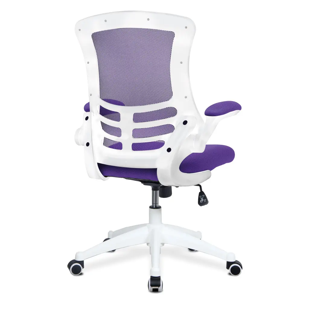 Nautilus Designs Luna Designer High Back Mesh Purple Task Operator Office Chair With Folding Arms and White Shell - BCM/L1302/WH-PL