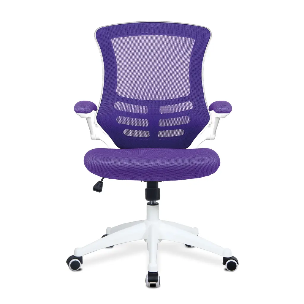 Nautilus Designs Luna Designer High Back Mesh Purple Task Operator Office Chair With Folding Arms and White Shell - BCM/L1302/WH-PL