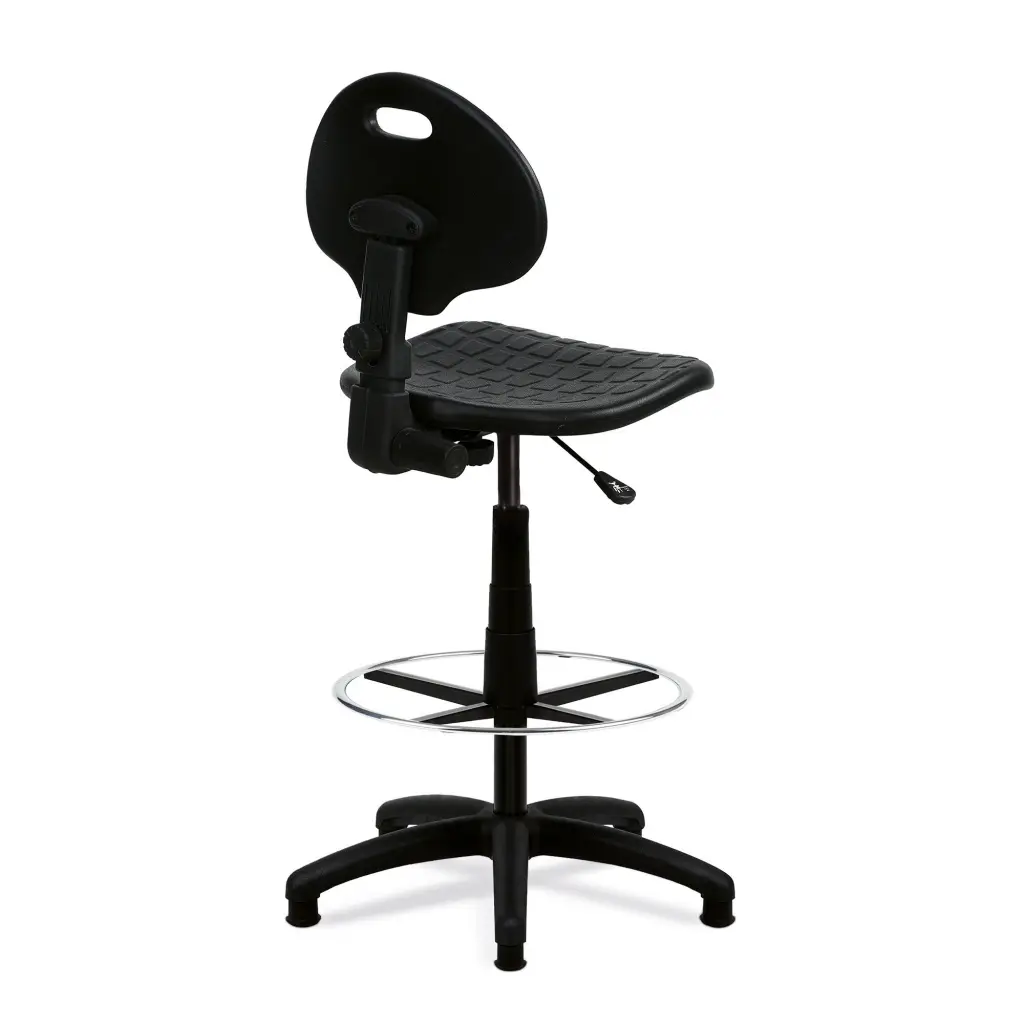 Nautilus Designs Derwent Polyurethane Draughtsman Operator Chair With Spring Loaded Backrest Mechanism Black - DPA/POLY/FCK