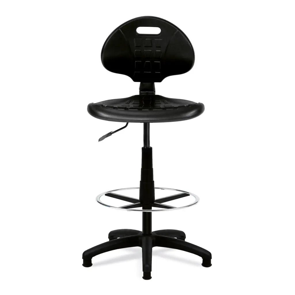 Nautilus Designs Derwent Polyurethane Draughtsman Operator Chair With Spring Loaded Backrest Mechanism Black - DPA/POLY/FCK