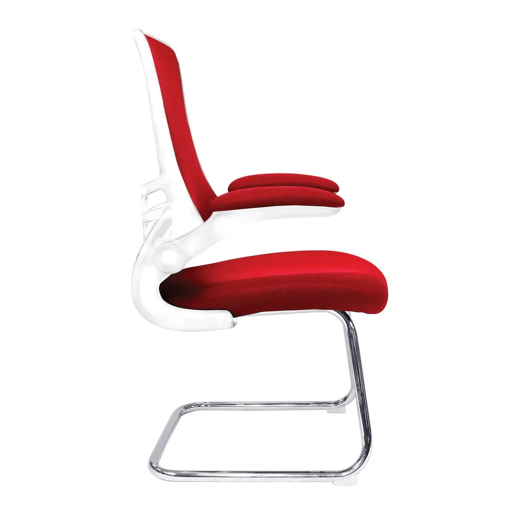 Nautilus Designs Luna Designer High Back Mesh Red Cantilever Visitor Chair With Folding Arms and White Shell/Chrome Frame - BCM/L1302V/WHRD