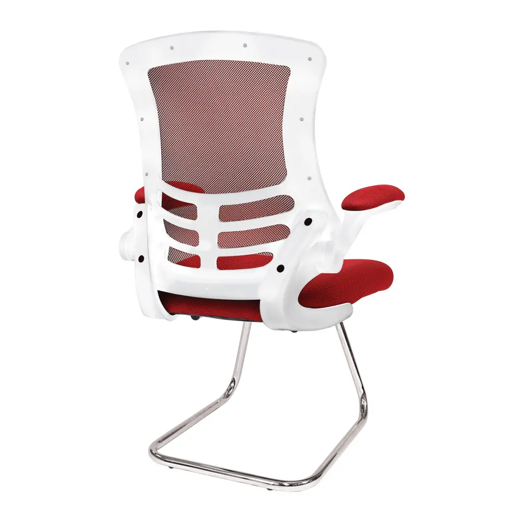 Nautilus Designs Luna Designer High Back Mesh Red Cantilever Visitor Chair With Folding Arms and White Shell/Chrome Frame - BCM/L1302V/WHRD