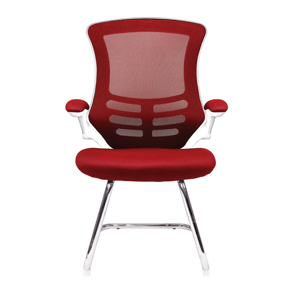 Nautilus Designs Luna Designer High Back Mesh Red Cantilever Visitor Chair With Folding Arms and White Shell/Chrome Frame - BCM/L1302V/WHRD