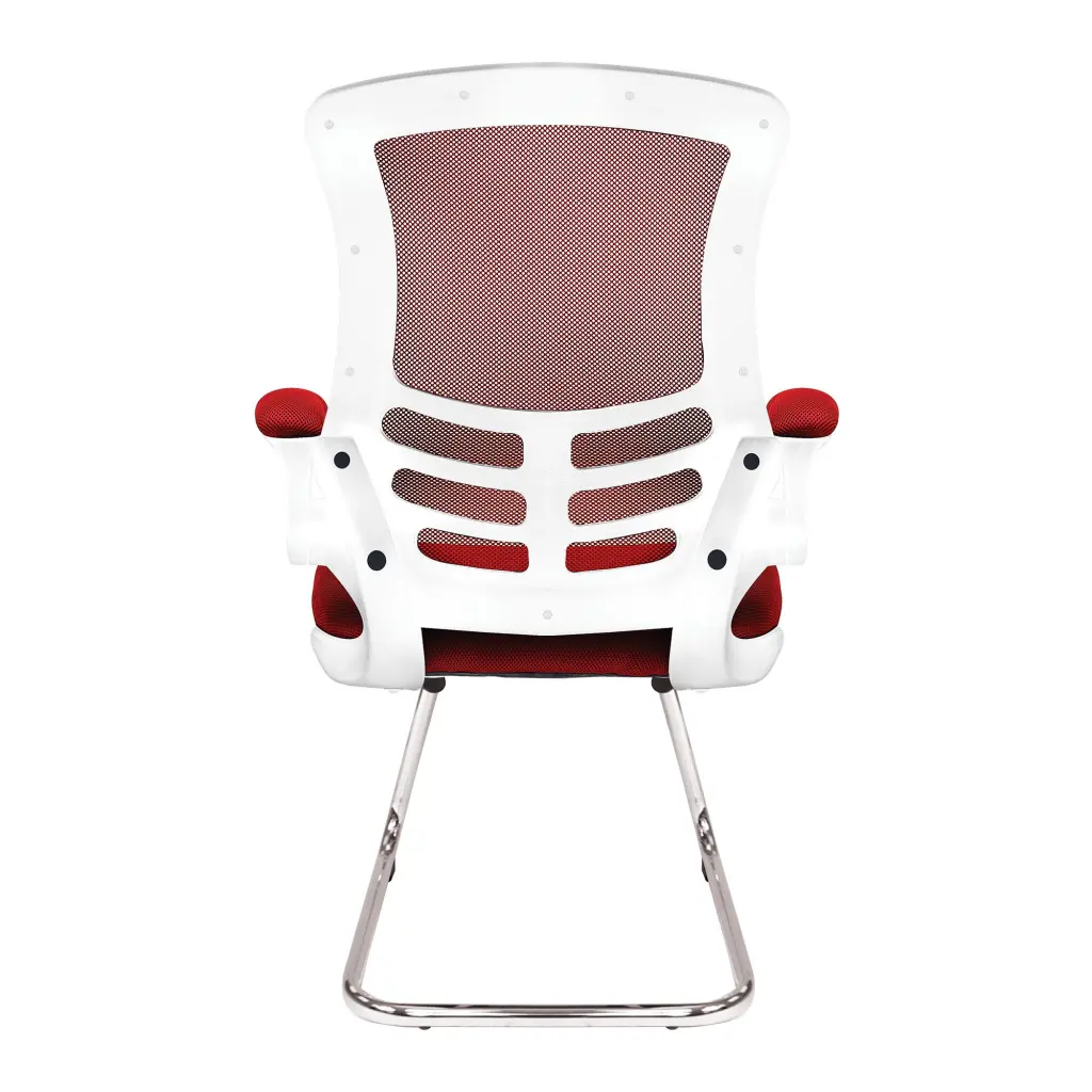 Nautilus Designs Luna Designer High Back Mesh Red Cantilever Visitor Chair With Folding Arms and White Shell/Chrome Frame - BCM/L1302V/WHRD