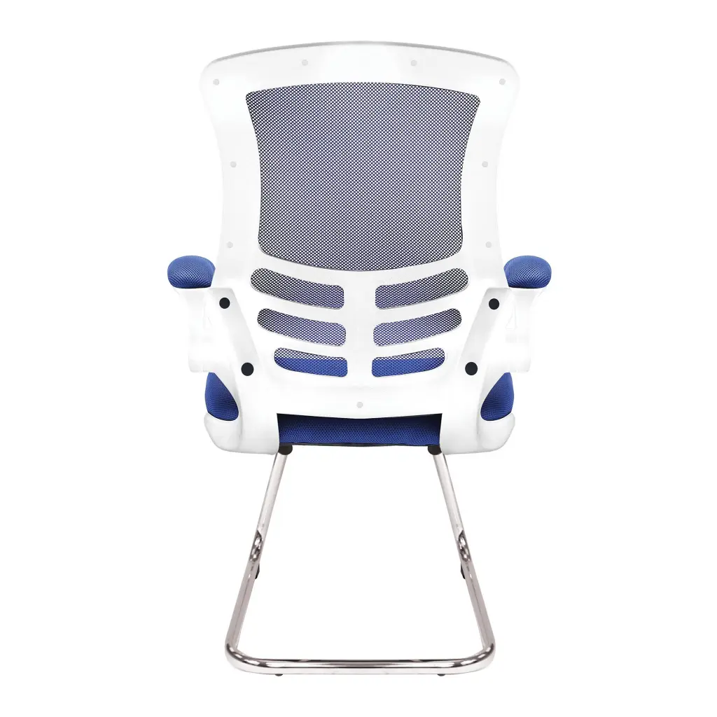 Nautilus Designs Luna Designer High Back Mesh Blue Cantilever Visitor Chair With Folding Arms and White Shell/Chrome Frame - BCM/L1302V/WHBL