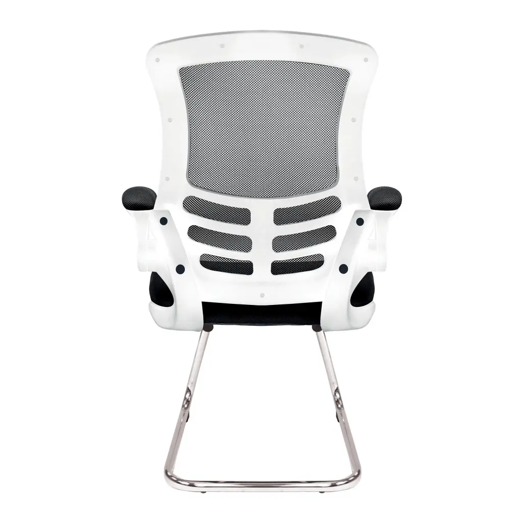 Nautilus Designs Luna Designer High Back Mesh Black Cantilever Visitor Chair With Folding Arms and White Shell/Chrome Frame - BCM/L1302V/WHBK