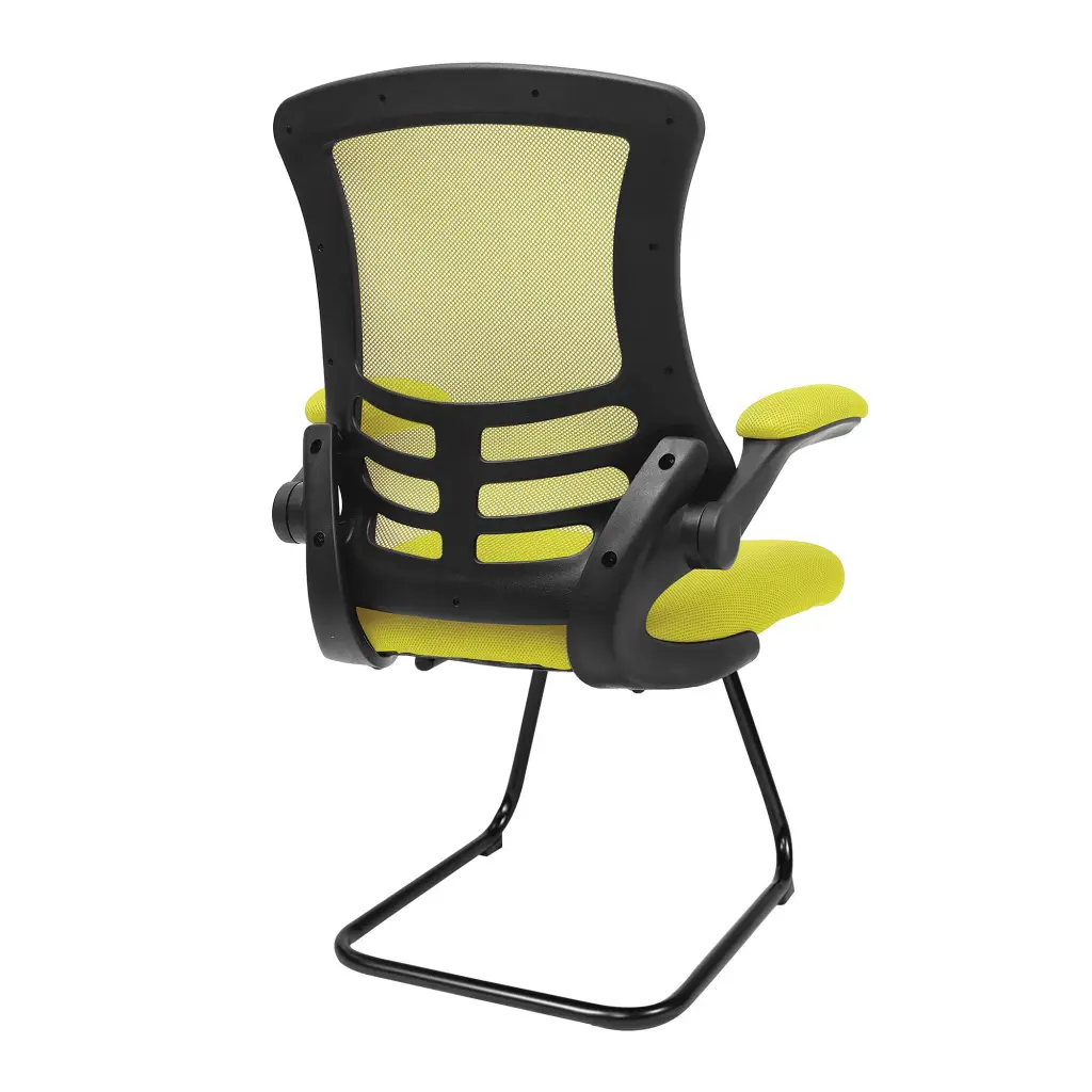 Nautilus Designs Luna Designer High Back Mesh Green Cantilever Visitor Chair With Folding Arms and Black Shell/Frame - BCM/L1302V/GN