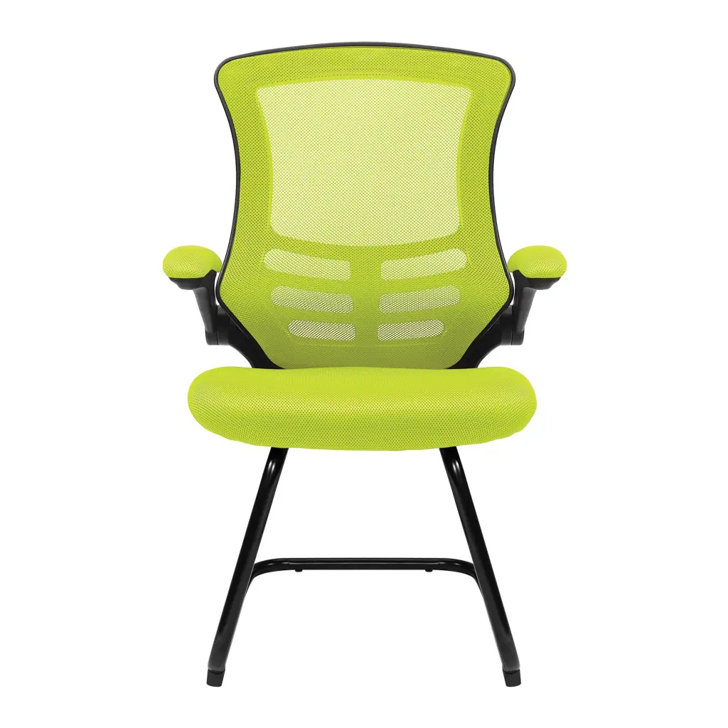 Nautilus Designs Luna Designer High Back Mesh Green Cantilever Visitor Chair With Folding Arms and Black Shell/Frame - BCM/L1302V/GN