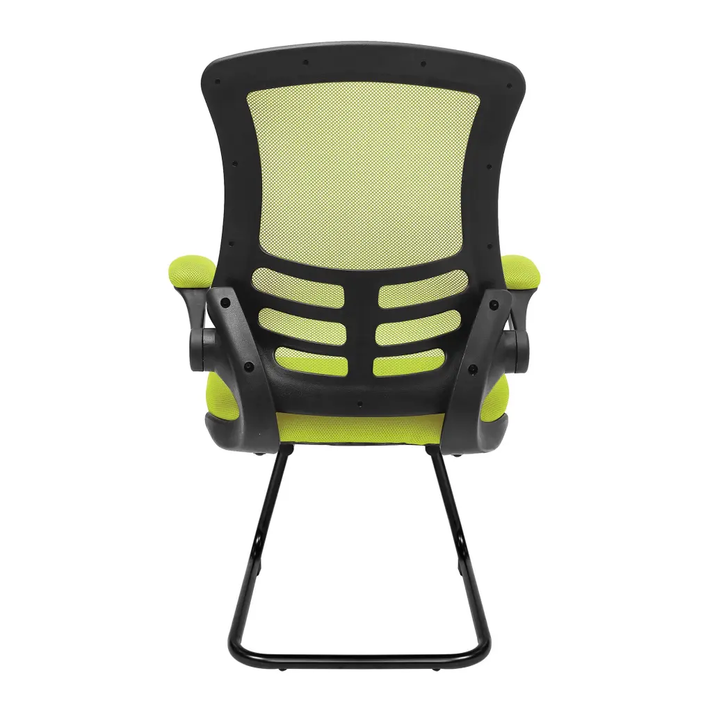 Nautilus Designs Luna Designer High Back Mesh Green Cantilever Visitor Chair With Folding Arms and Black Shell/Frame - BCM/L1302V/GN