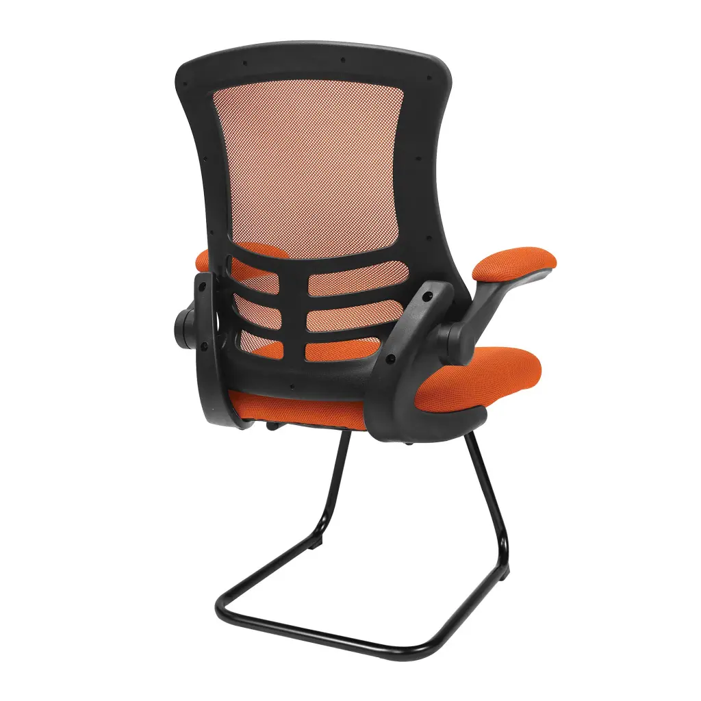 Nautilus Designs Luna Designer High Back Mesh Orange Cantilever Visitor Chair With Folding Arms and Black Shell/Frame - BCM/L1302V/OG