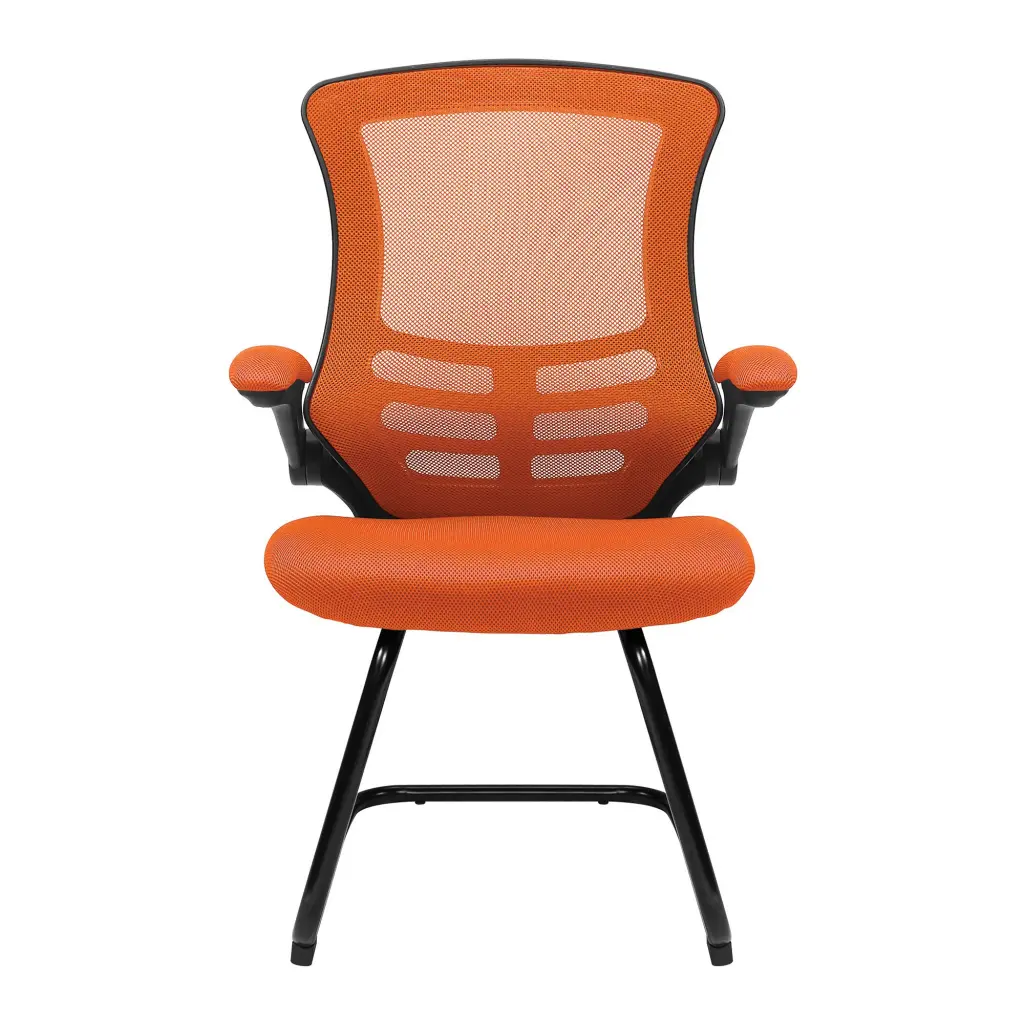 Nautilus Designs Luna Designer High Back Mesh Orange Cantilever Visitor Chair With Folding Arms and Black Shell/Frame - BCM/L1302V/OG