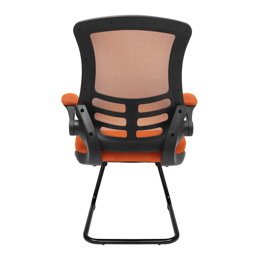 Nautilus Designs Luna Designer High Back Mesh Orange Cantilever Visitor Chair With Folding Arms and Black Shell/Frame - BCM/L1302V/OG