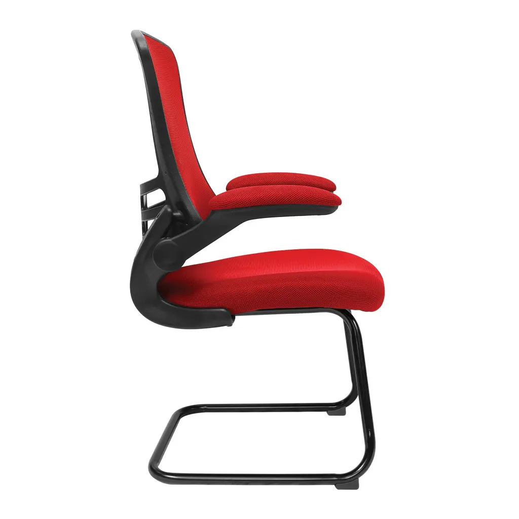 Nautilus Designs Luna Designer High Back Mesh Red Cantilever Visitor Chair With Folding Arms and Black Shell/Frame - BCM/L1302V/RD