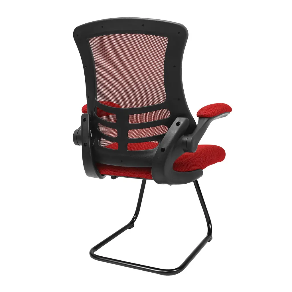 Nautilus Designs Luna Designer High Back Mesh Red Cantilever Visitor Chair With Folding Arms and Black Shell/Frame - BCM/L1302V/RD