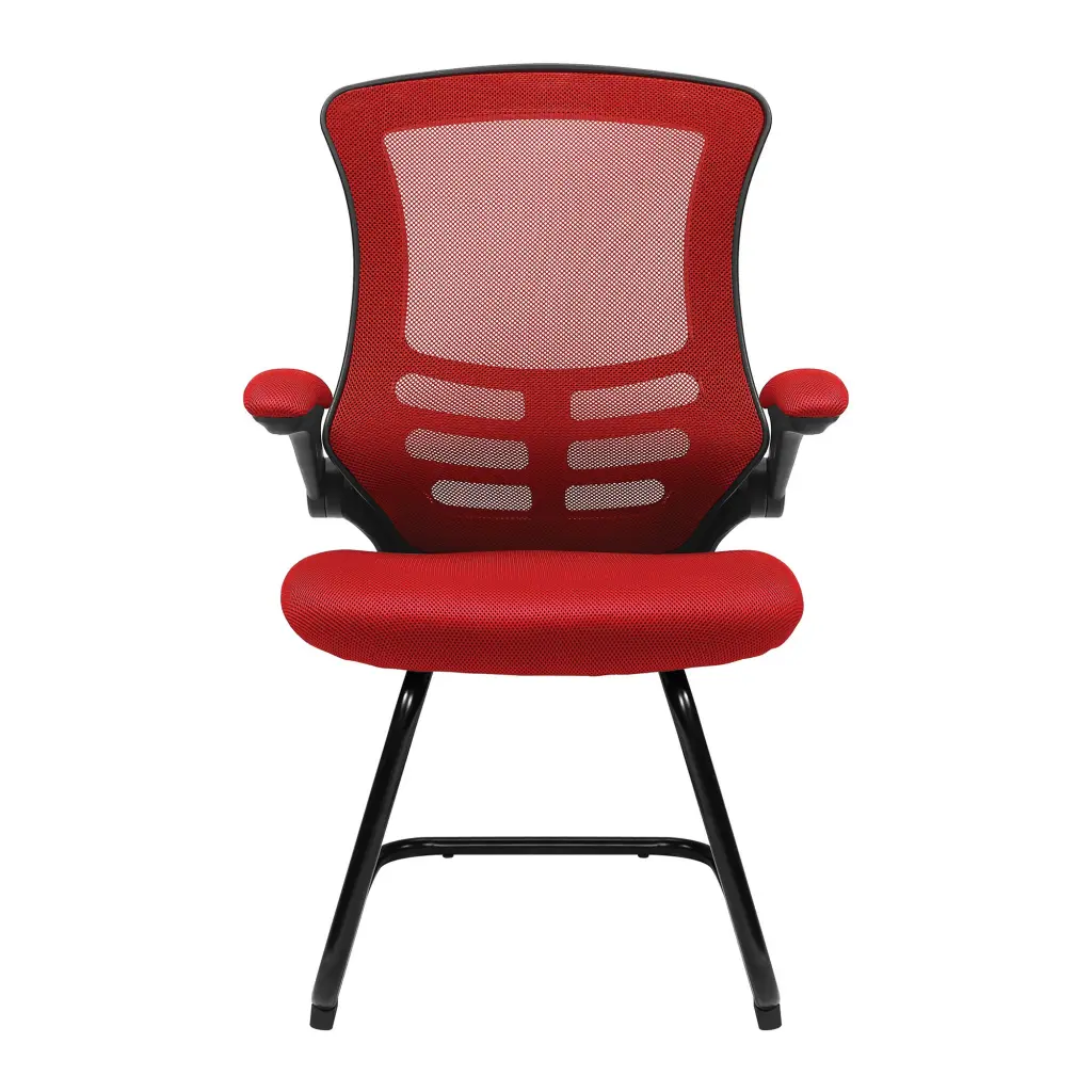 Nautilus Designs Luna Designer High Back Mesh Red Cantilever Visitor Chair With Folding Arms and Black Shell/Frame - BCM/L1302V/RD