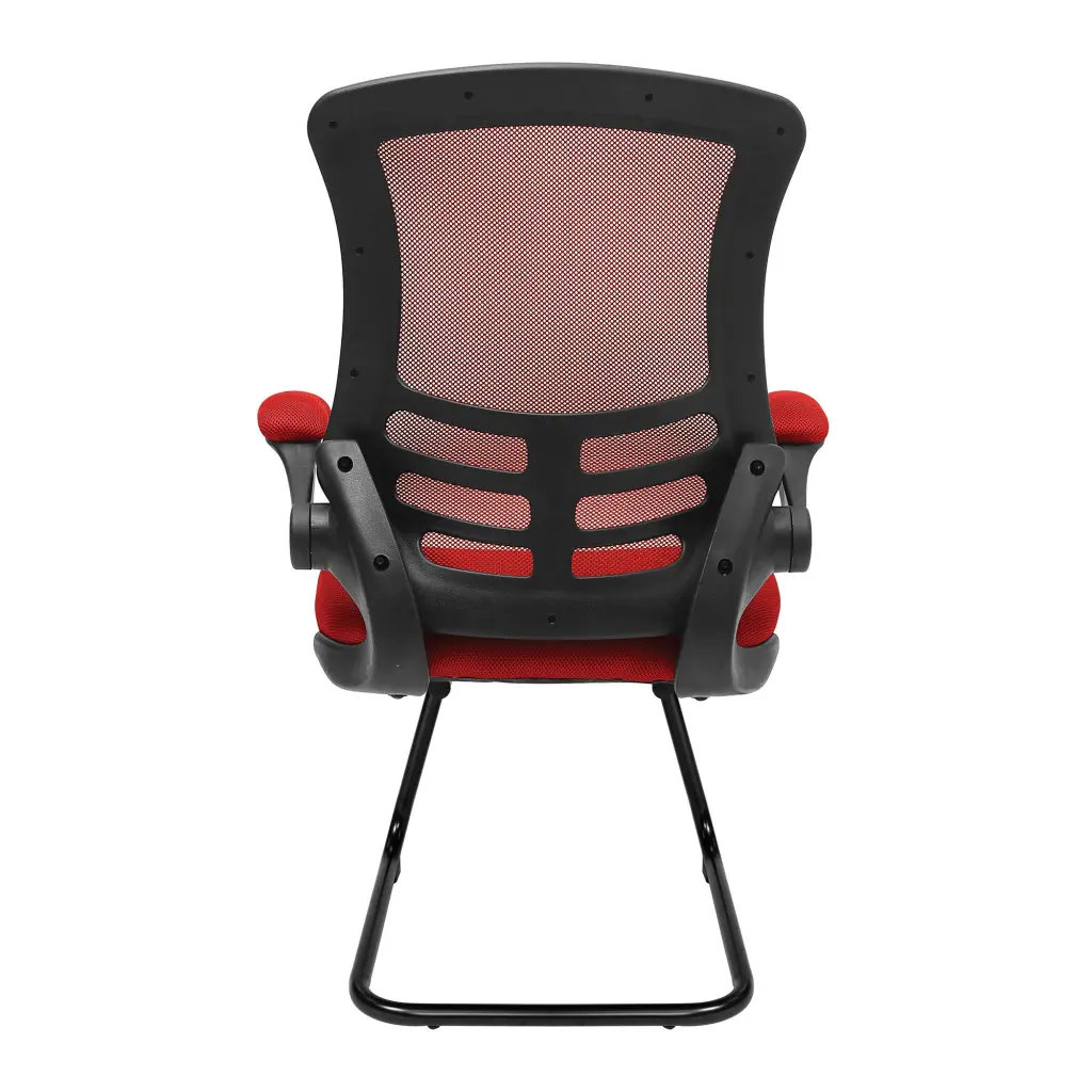 Nautilus Designs Luna Designer High Back Mesh Red Cantilever Visitor Chair With Folding Arms and Black Shell/Frame - BCM/L1302V/RD