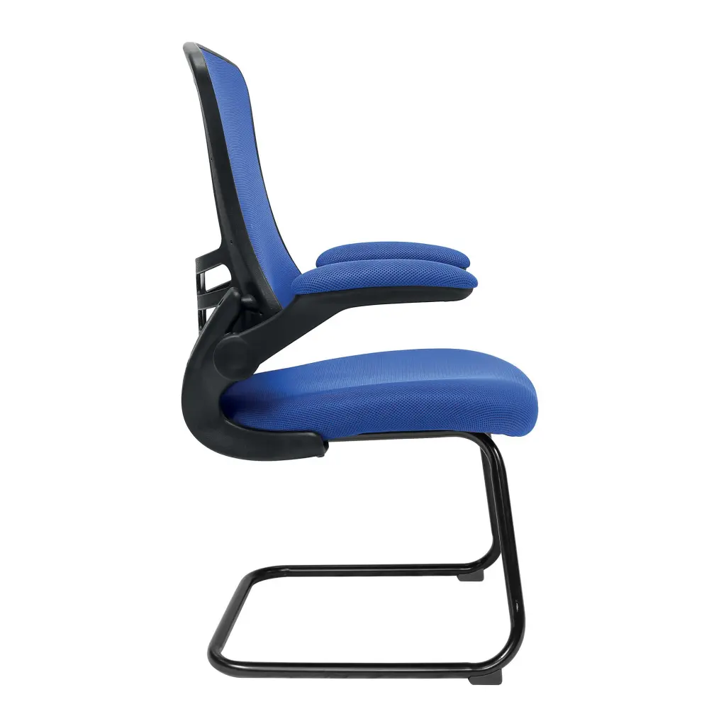 Nautilus Designs Luna Designer High Back Mesh Blue Cantilever Visitor Chair With Folding Arms and Black Shell/Frame - BCM/L1302V/BL