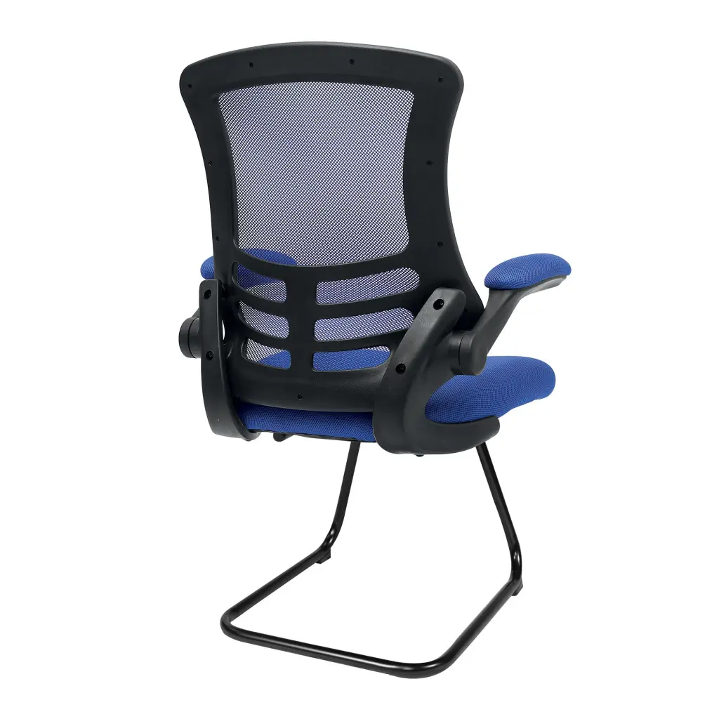 Nautilus Designs Luna Designer High Back Mesh Blue Cantilever Visitor Chair With Folding Arms and Black Shell/Frame - BCM/L1302V/BL