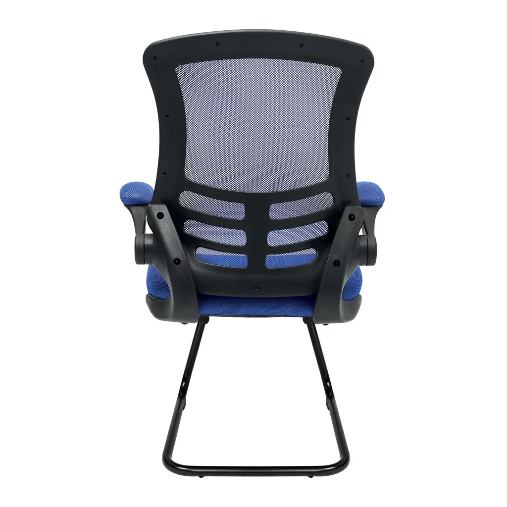 Nautilus Designs Luna Designer High Back Mesh Blue Cantilever Visitor Chair With Folding Arms and Black Shell/Frame - BCM/L1302V/BL