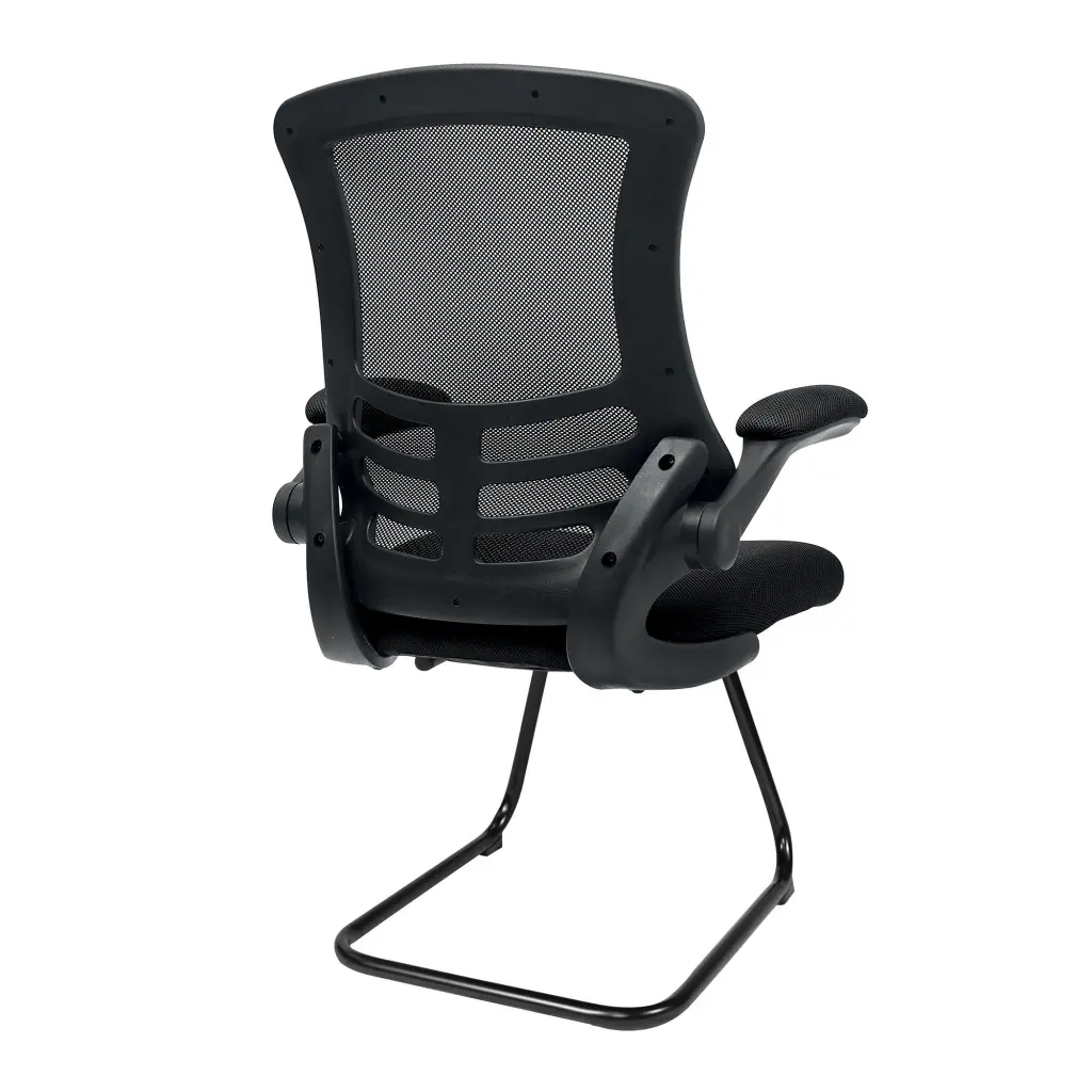 Nautilus Designs Luna Designer High Back Mesh Black Cantilever Visitor Chair With Folding Arms and Black Shell/Frame - BCM/L1302V/BK