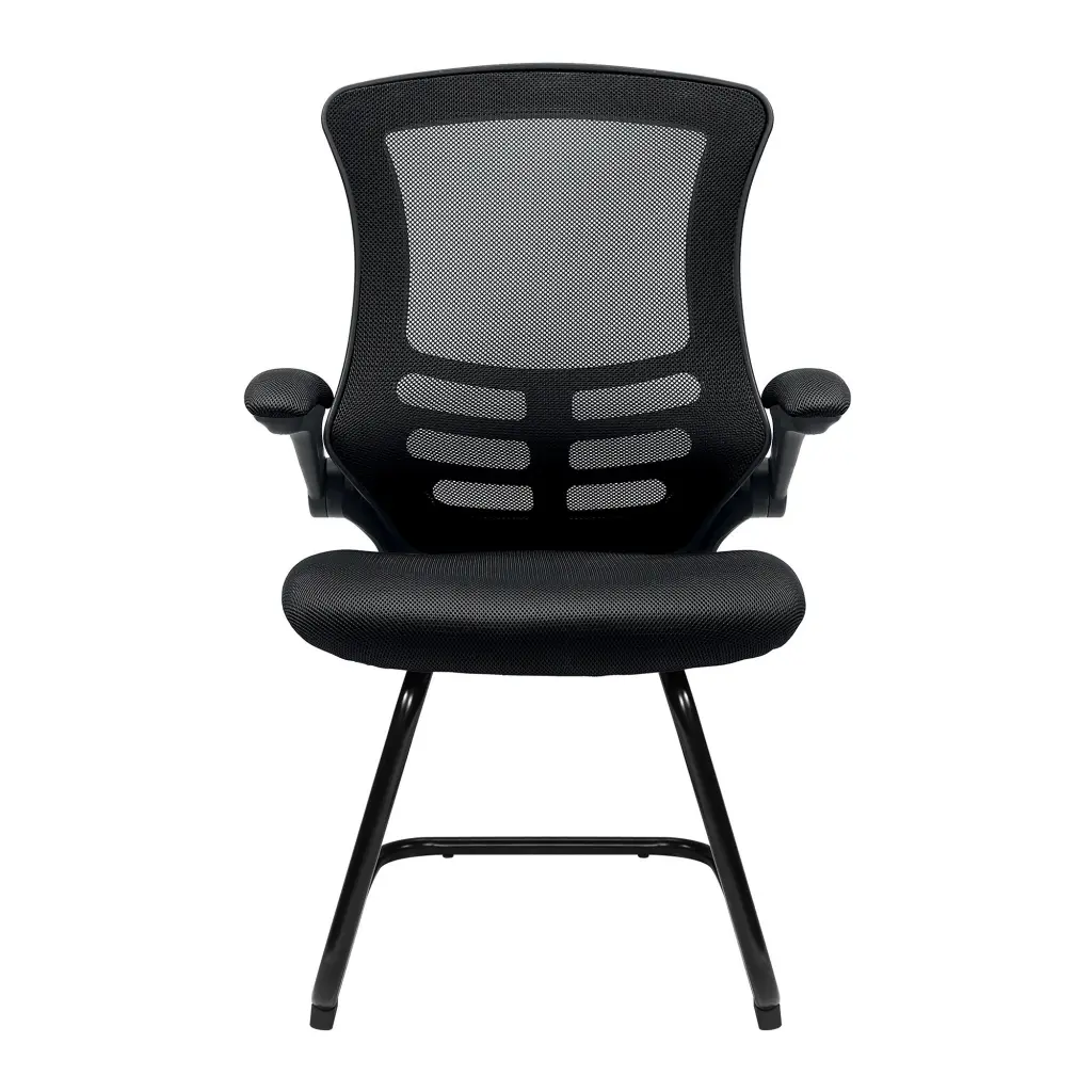 Nautilus Designs Luna Designer High Back Mesh Black Cantilever Visitor Chair With Folding Arms and Black Shell/Frame - BCM/L1302V/BK