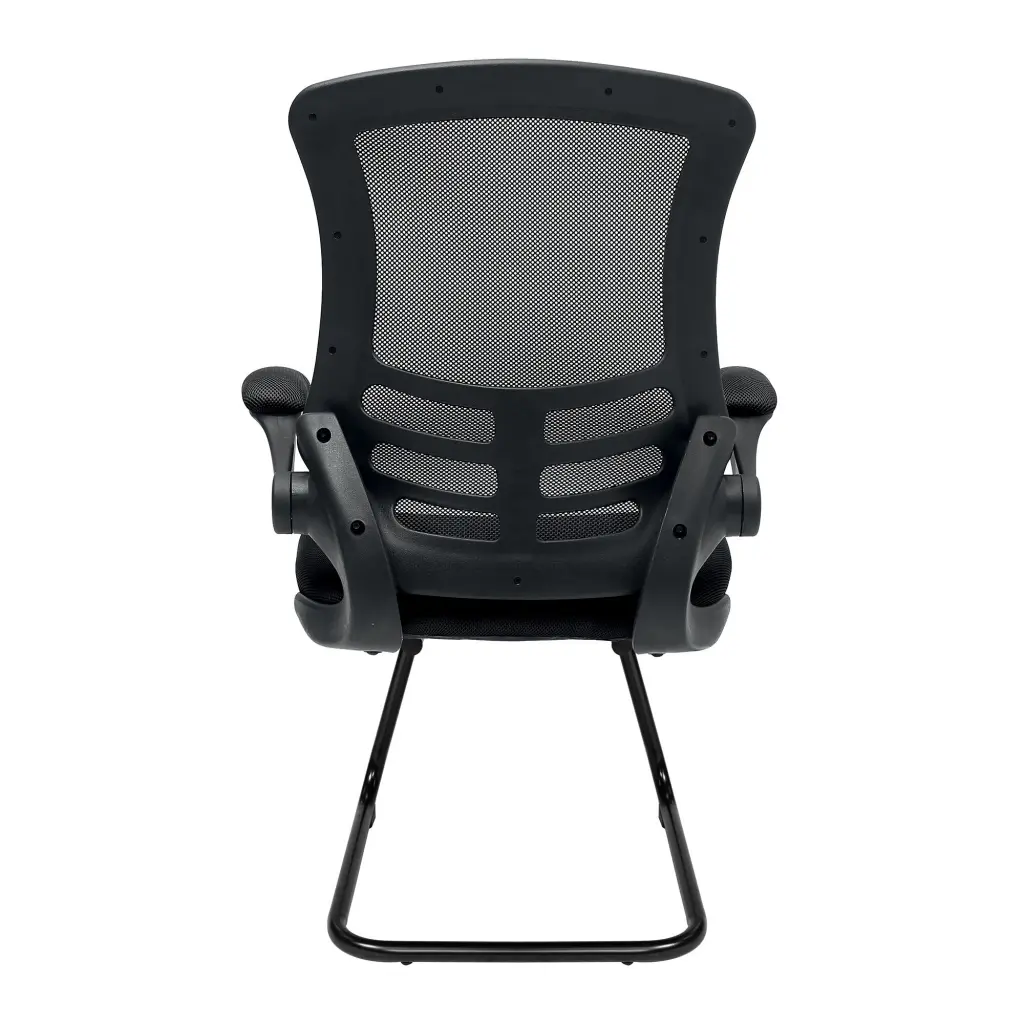 Nautilus Designs Luna Designer High Back Mesh Black Cantilever Visitor Chair With Folding Arms and Black Shell/Frame - BCM/L1302V/BK