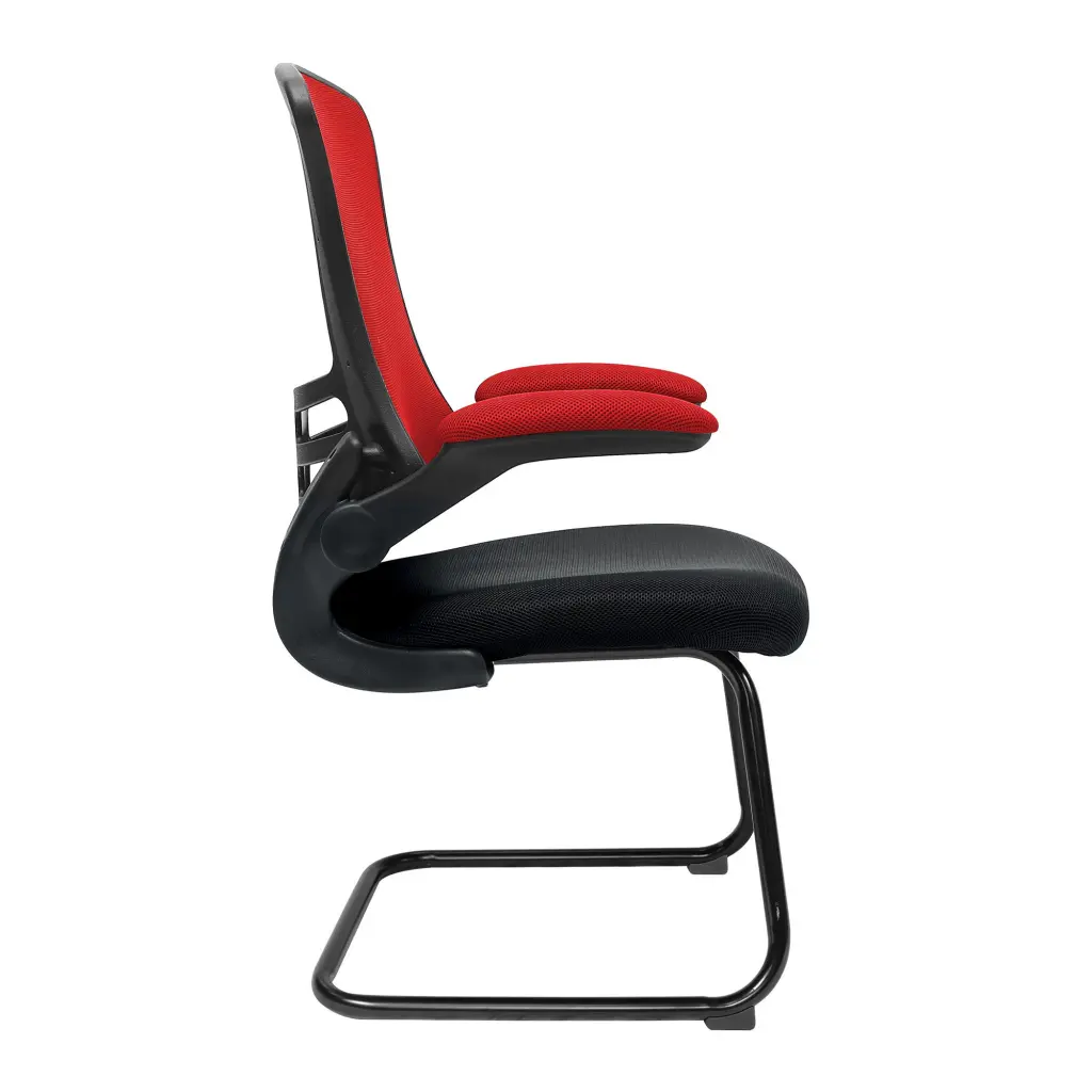 Nautilus Designs Luna Designer High Back Two Tone Mesh Cantilever Visitor Chair With Folding Arms and Black Shell Red/Black - BCM/T1302V/RD