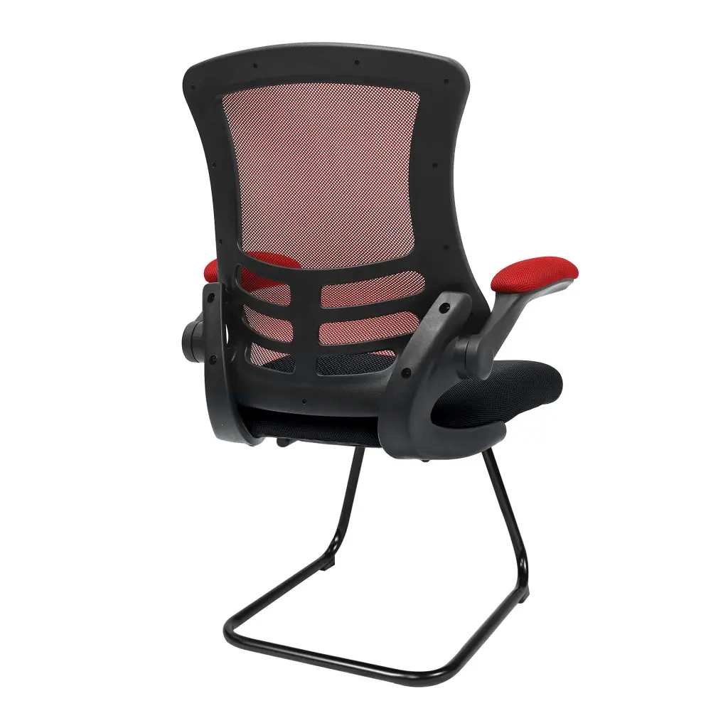 Nautilus Designs Luna Designer High Back Two Tone Mesh Cantilever Visitor Chair With Folding Arms and Black Shell Red/Black - BCM/T1302V/RD