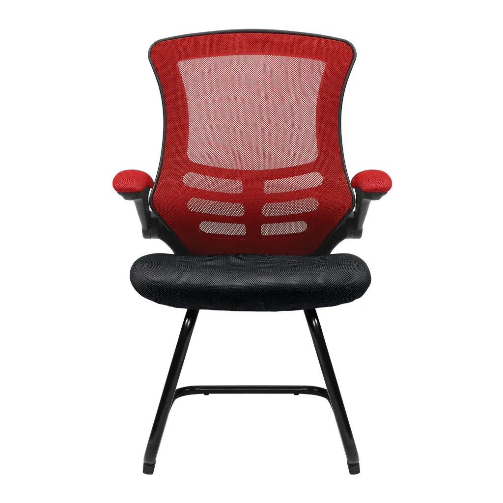 Nautilus Designs Luna Designer High Back Two Tone Mesh Cantilever Visitor Chair With Folding Arms and Black Shell Red/Black - BCM/T1302V/RD