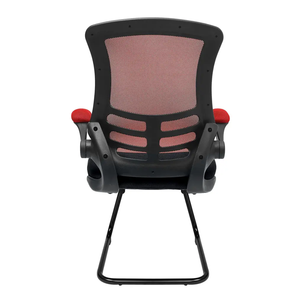 Nautilus Designs Luna Designer High Back Two Tone Mesh Cantilever Visitor Chair With Folding Arms and Black Shell Red/Black - BCM/T1302V/RD