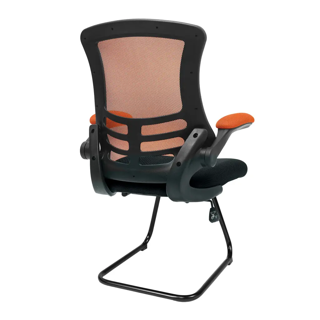 Nautilus Designs Luna Designer High Back Two Tone Mesh Cantilever Visitor Chair With Folding Arms and Black Shell Orange/Black - BCM/T1302V/OG