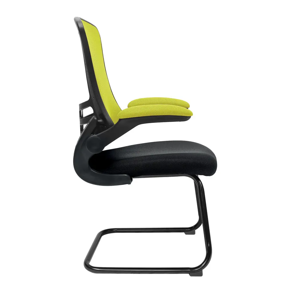 Nautilus Designs Luna Designer High Back Two Tone Mesh Cantilever Visitor Chair With Folding Arms and Black Shell Green/Black - BCM/T1302V/GN