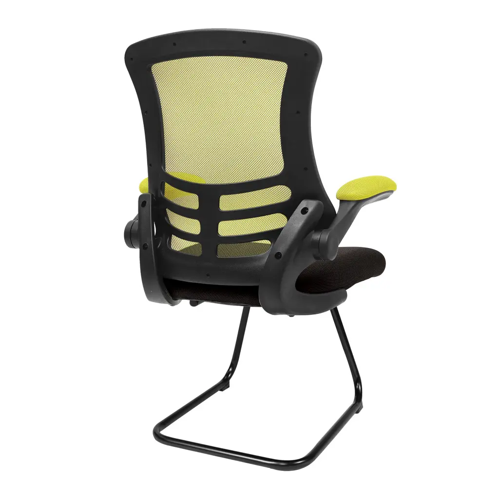 Nautilus Designs Luna Designer High Back Two Tone Mesh Cantilever Visitor Chair With Folding Arms and Black Shell Green/Black - BCM/T1302V/GN