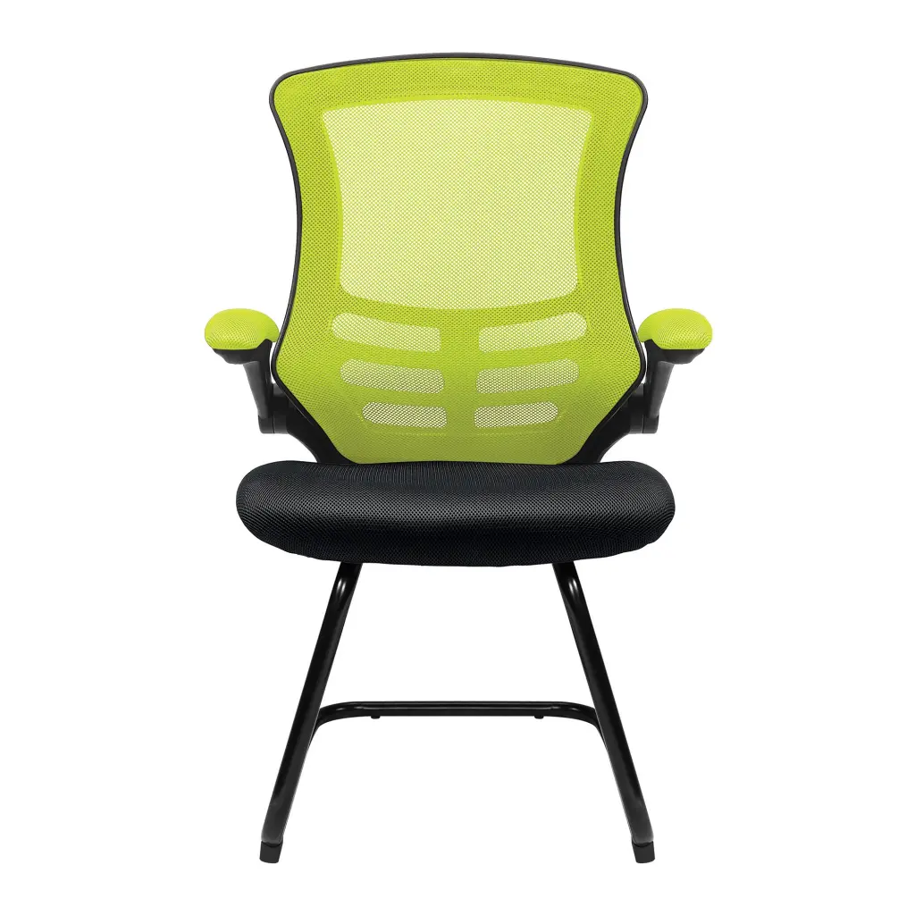 Nautilus Designs Luna Designer High Back Two Tone Mesh Cantilever Visitor Chair With Folding Arms and Black Shell Green/Black - BCM/T1302V/GN