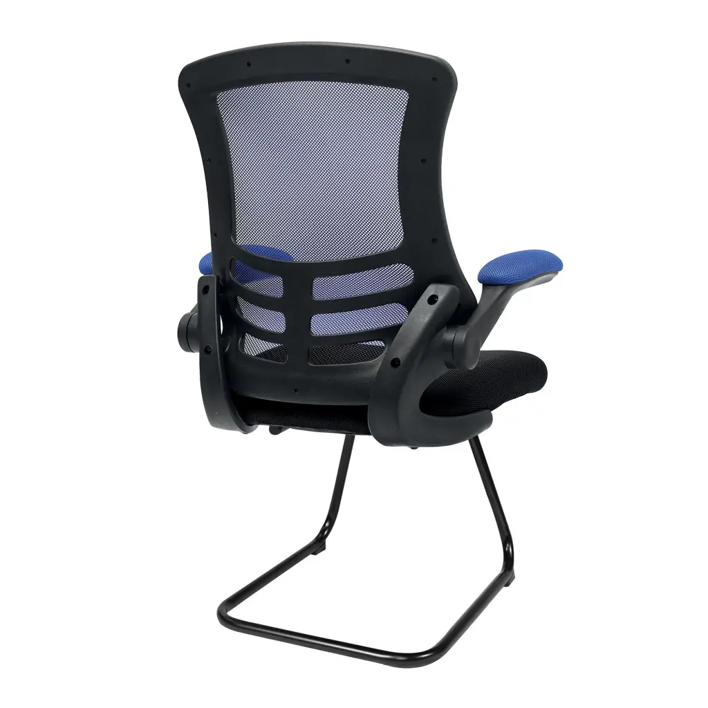 Nautilus Designs Luna Designer High Back Two Tone Mesh Cantilever Visitor Chair With Folding Arms and Black Shell Blue/Black - BCM/T1302V/BL