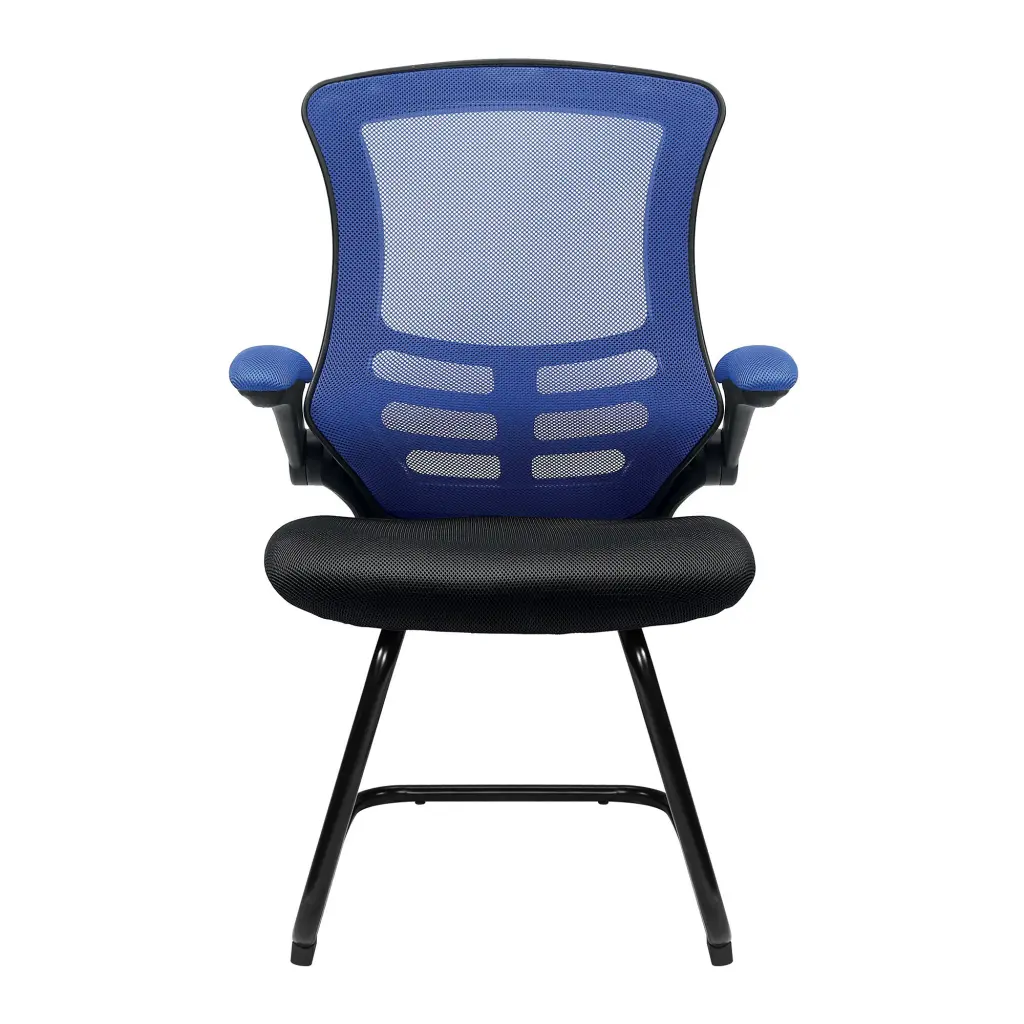 Nautilus Designs Luna Designer High Back Two Tone Mesh Cantilever Visitor Chair With Folding Arms and Black Shell Blue/Black - BCM/T1302V/BL